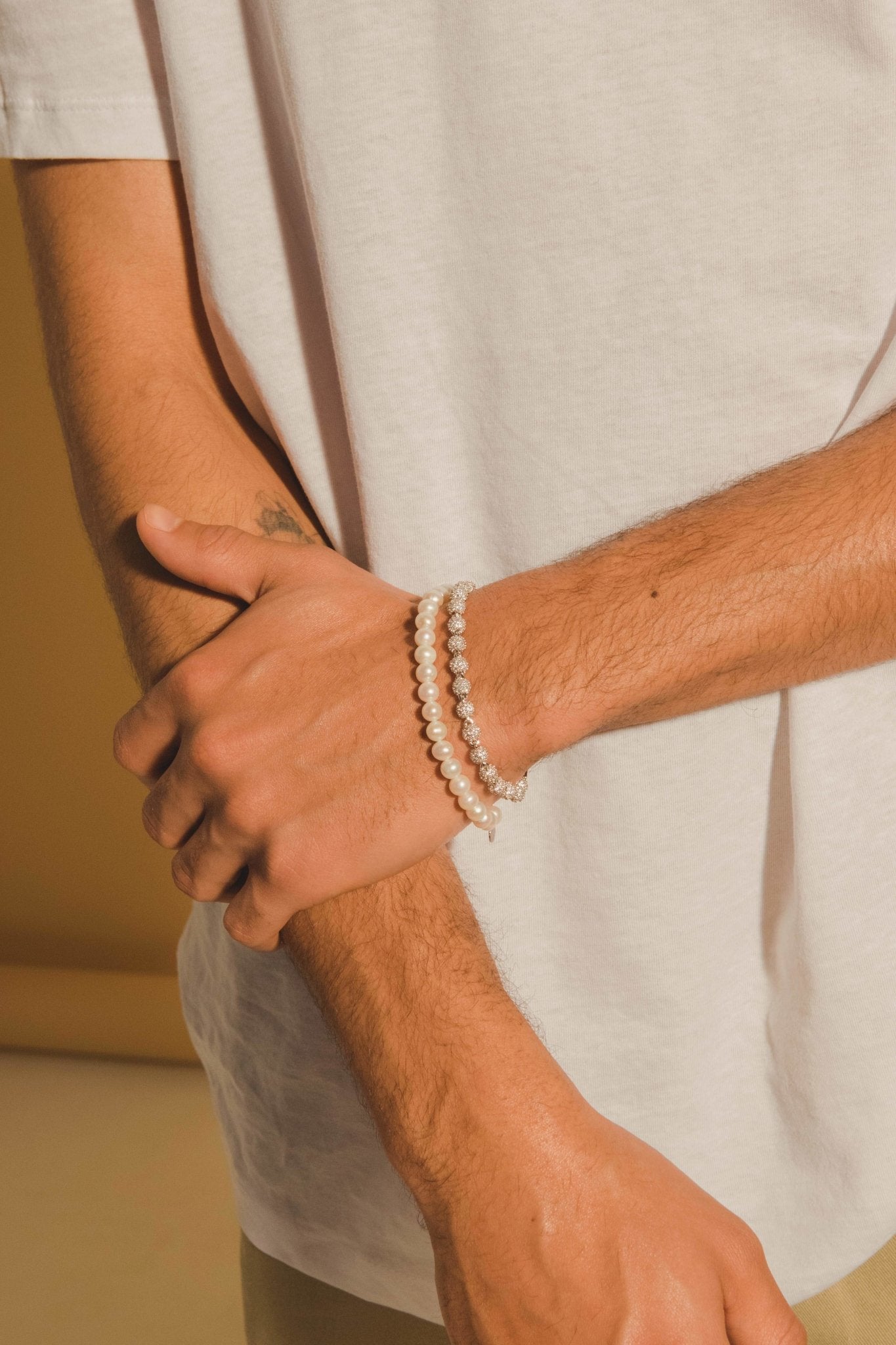 6mm Pearl Bracelet + 5mm Iced Ball Bracelet Bundle - Cernucci